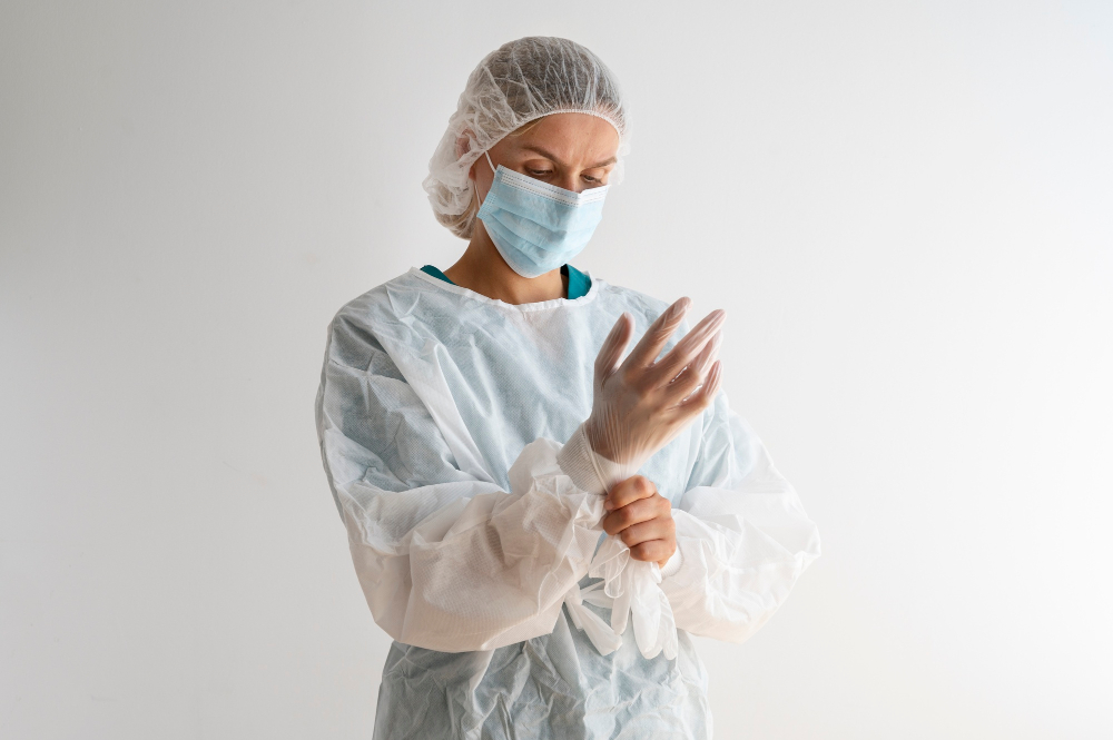 lutte-infections-ch-saint-amand-les-eaux médecin préparant sa tenue et son matériel avec précaution pour le respect de l'hygiène